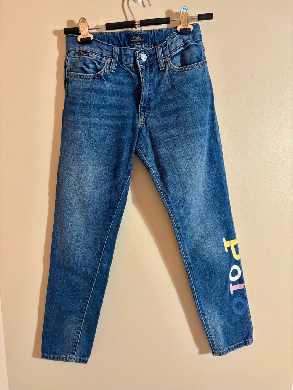 Polo by Ralph Lauren Girl's Blue Jeans with Multicolor Side Logo size 12